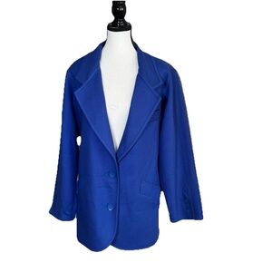Erle by A.A. Erlhoff Vintage 80s Blue Wool Blazer Power Jacket Plus Size *4